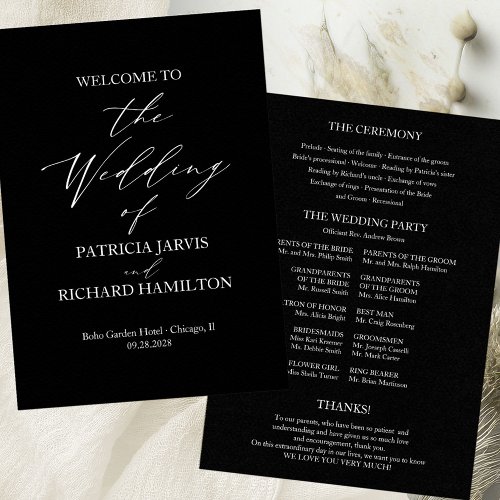 Elegant Minimalist Black And White Wedding Program
