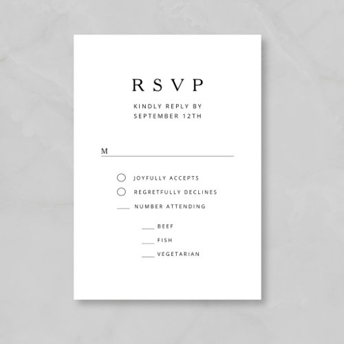 Elegant Minimalist Black And White Wedding RSVP Card