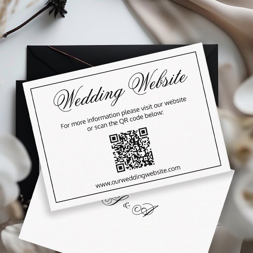 Elegant Minimalist Black and White Wedding Website Enclosure Card