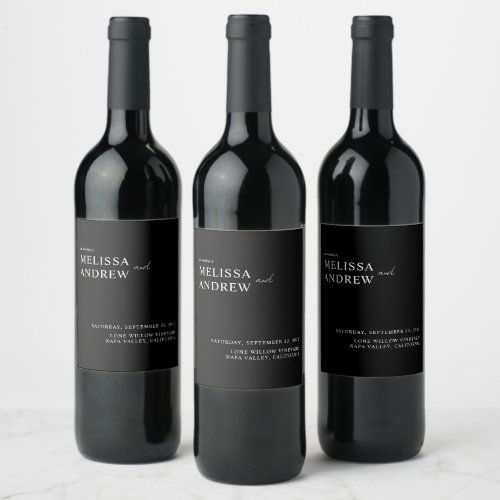 Elegant Minimalist Black and White Wedding Wine Label