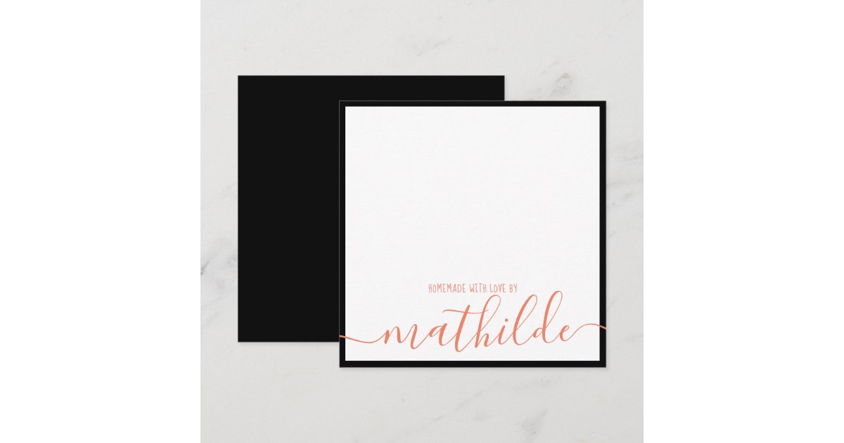 Elegant Minimalist Black Border Coral Script Name Note Card | Zazzle