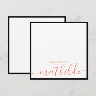 Elegant Minimalist Black Border Coral Script Name Note Card