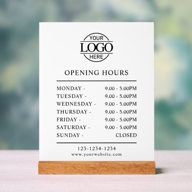 Elegant Minimalist Black | Business Opening Hours Acrylic Sign (Neutral)