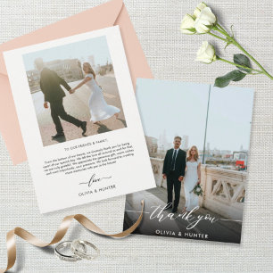 Elegant Minimalist Black Calligraphy Photo Thank You Card