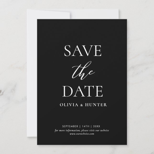 Elegant Minimalist Black Calligraphy  Save The Date (Front)