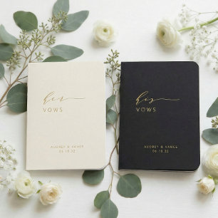 Elegant Minimalist Black & Ecru Wedding Foil Vow Books
