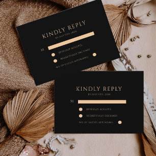 Elegant Minimalist Black & Gold Modern Wedding RSVP Card