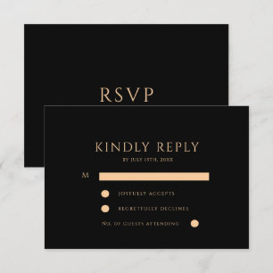 Elegant Minimalist Black & Gold Modern Wedding RSVP Card