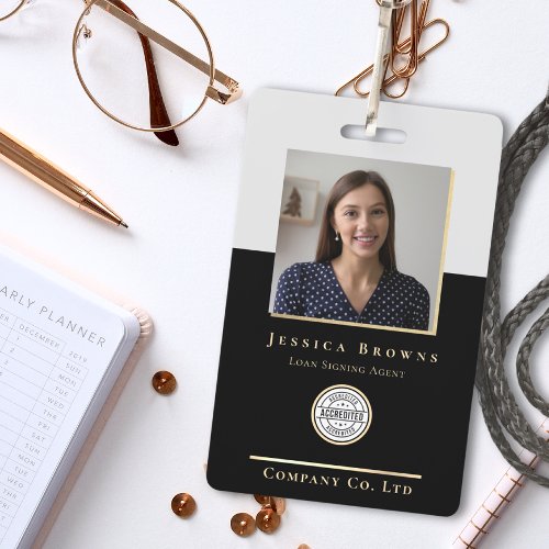 Elegant Minimalist Black Gold Photo Logo QR code Badge