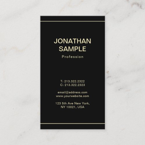 Elegant Minimalist Black Gold Plain Professional Business Card