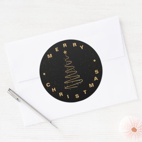 Elegant Minimalist Black Gold Star Merry Christmas Classic Round Sticker