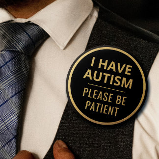 Elegant Minimalist Black Gold Text Autism Button