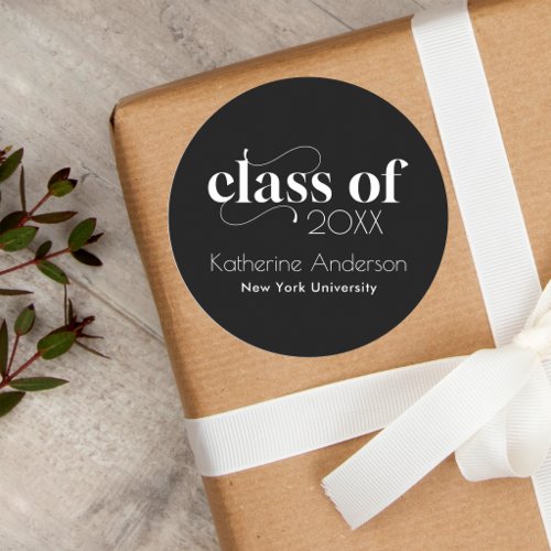 Elegant Minimalist Black Graduate Invitation Classic Round Sticker