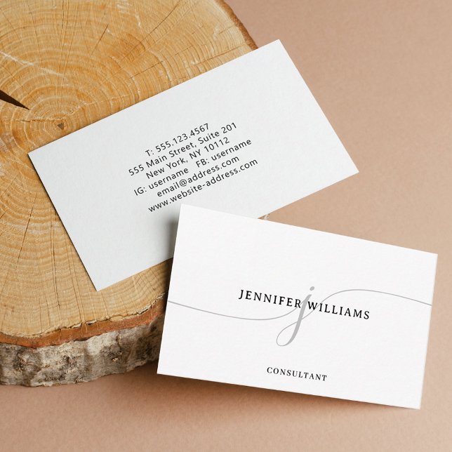 Elegant Minimalist Black Gray Script Monogram Business Card (Creator Uploaded)