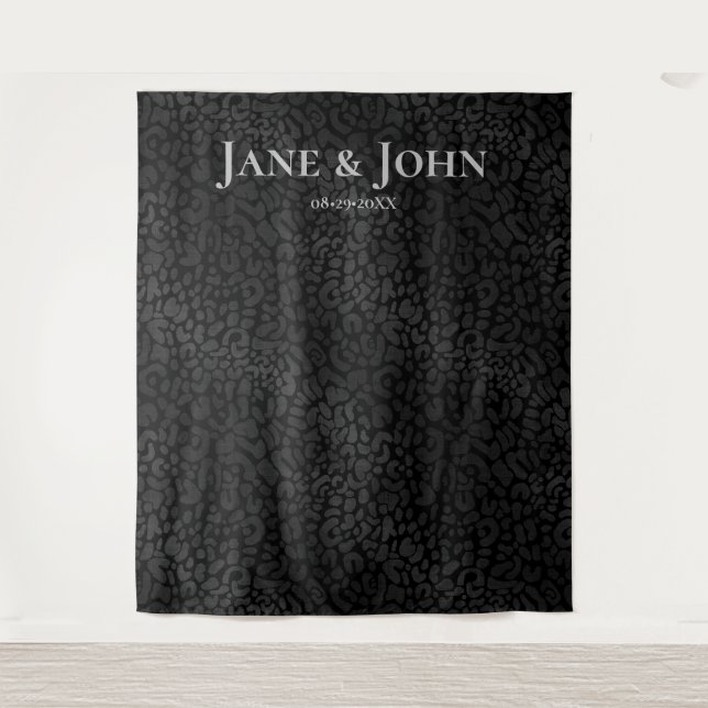 Elegant Minimalist Black Leopard Wedding Backdrop (Front)