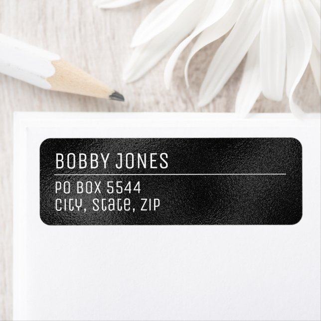 Elegant Minimalist Black Metallic Return Address Label (Insitu)