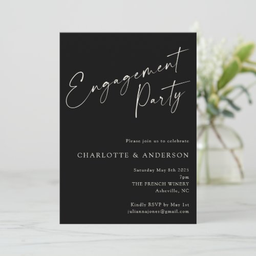 Elegant Minimalist Black Modern Engagement Party Invitation