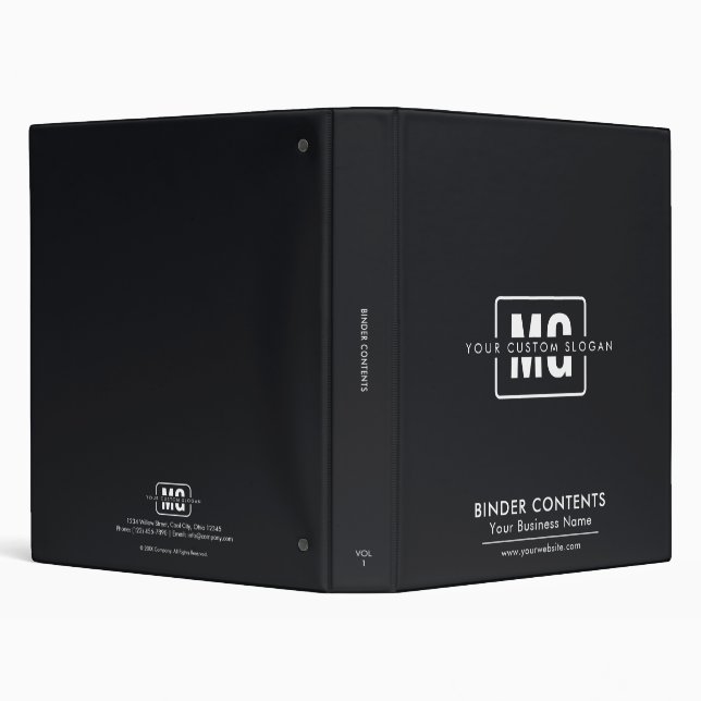 Elegant Minimalist Black Monogram Branded Business 3 Ring Binder (Background)