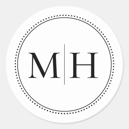 Elegant Minimalist Black Monogram Dotted Border Classic Round Sticker