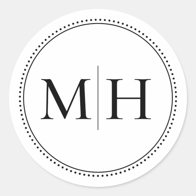 Elegant Minimalist Black Monogram Dotted Border Classic Round Sticker (Front)