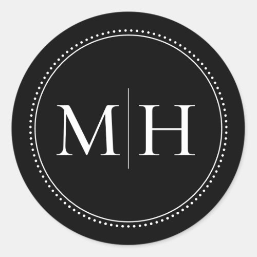 Elegant Minimalist Black Monogram Dotted Border Classic Round Sticker