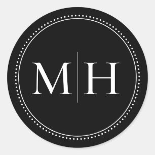 Elegant Minimalist Black Monogram Dotted Border Classic Round Sticker