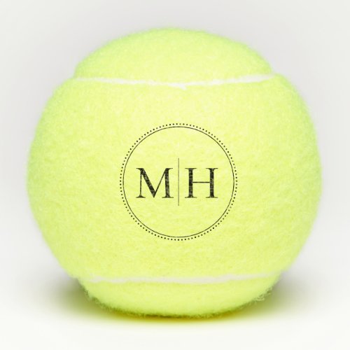 Elegant Minimalist Black Monogram Dotted Border Tennis Balls