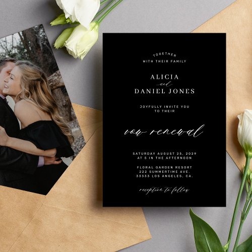 Elegant minimalist black photo vow renewal wedding invitation