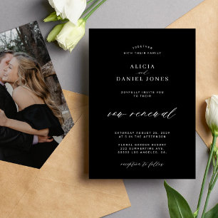 Elegant minimalist black photo vow renewal wedding invitation