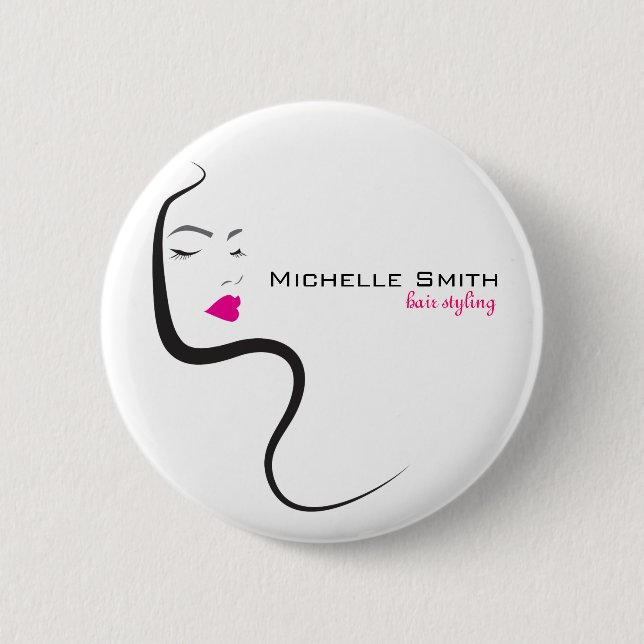 Elegant Minimalist Black Pink Hair Beauty Salon Button (Front)