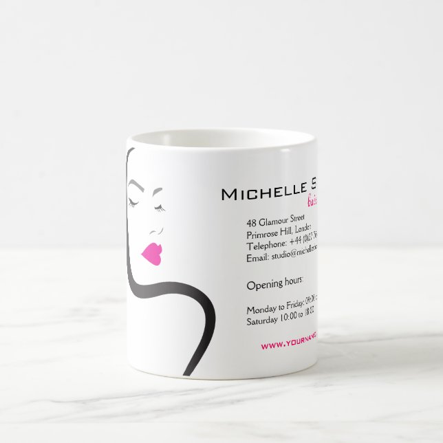 Elegant Minimalist Black Pink Hair Beauty Salon Coffee Mug (Center)