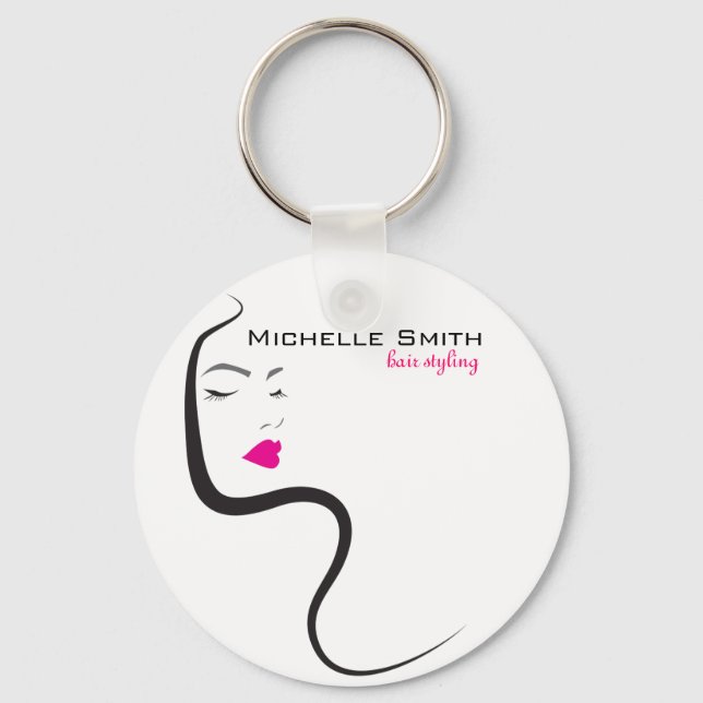 Elegant Minimalist Black Pink Hair Beauty Salon Keychain (Front)