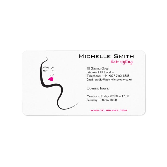 Elegant Minimalist Black Pink Hair Beauty Salon Label (Front)