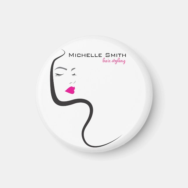 Elegant Minimalist Black Pink Hair Beauty Salon Magnet (Front)