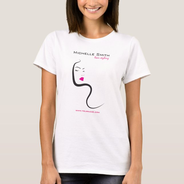 Elegant Minimalist Black Pink Hair Beauty Salon T-Shirt (Front)