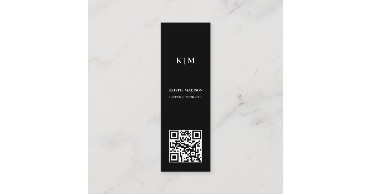 Elegant Minimalist Black Qr code Interior Designer Mini Business Card ...