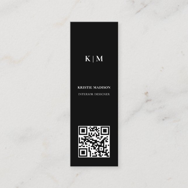 Elegant Minimalist Black Qr code Interior Designer Mini Business Card (Front)