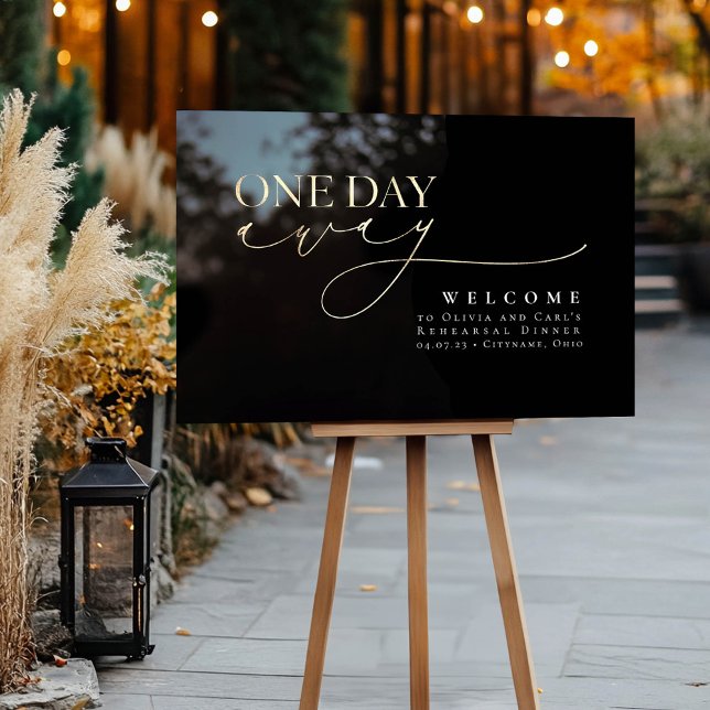 Elegant Minimalist Black Rehearsal Dinner Welcome Acrylic Sign (Black and Gold Rehearsal Dinner Welcome Sign)