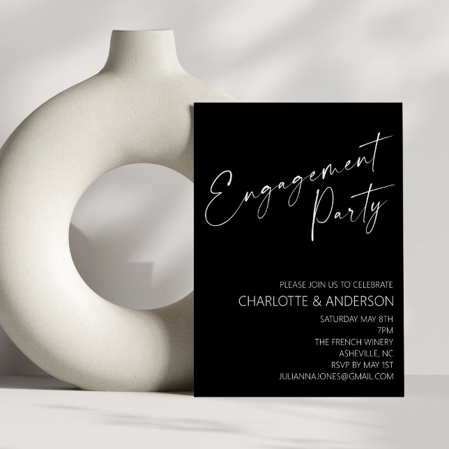 Elegant Minimalist Black Script Engagement Party Invitation (Creator Uploaded)