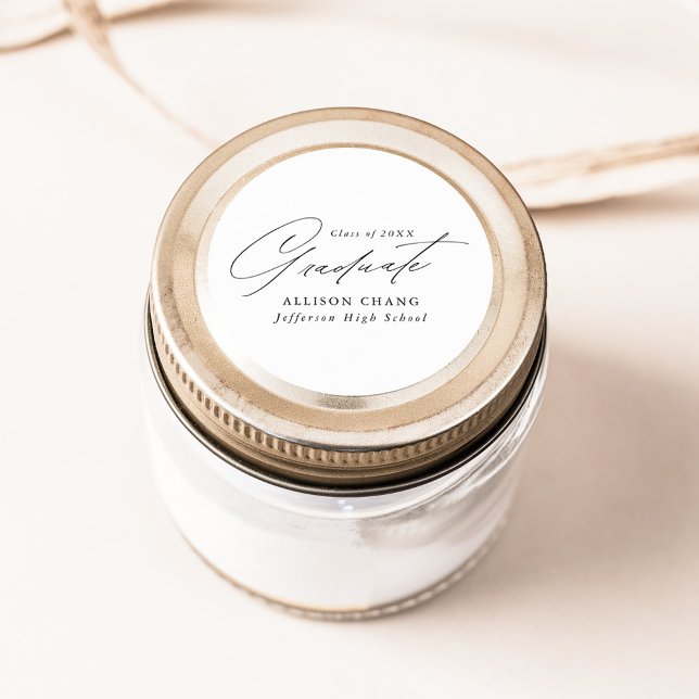 Elegant Minimalist Black Script Graduation Classic Round Sticker (Creator Uploaded)