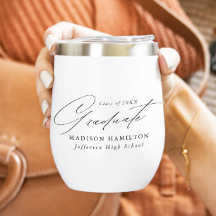 Elegant Minimalist Black Script Graduation Thermal Wine Tumbler