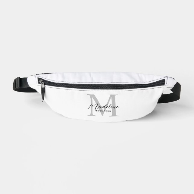 Elegant Minimalist Black Script Gray Monogram Fanny Pack (Front)