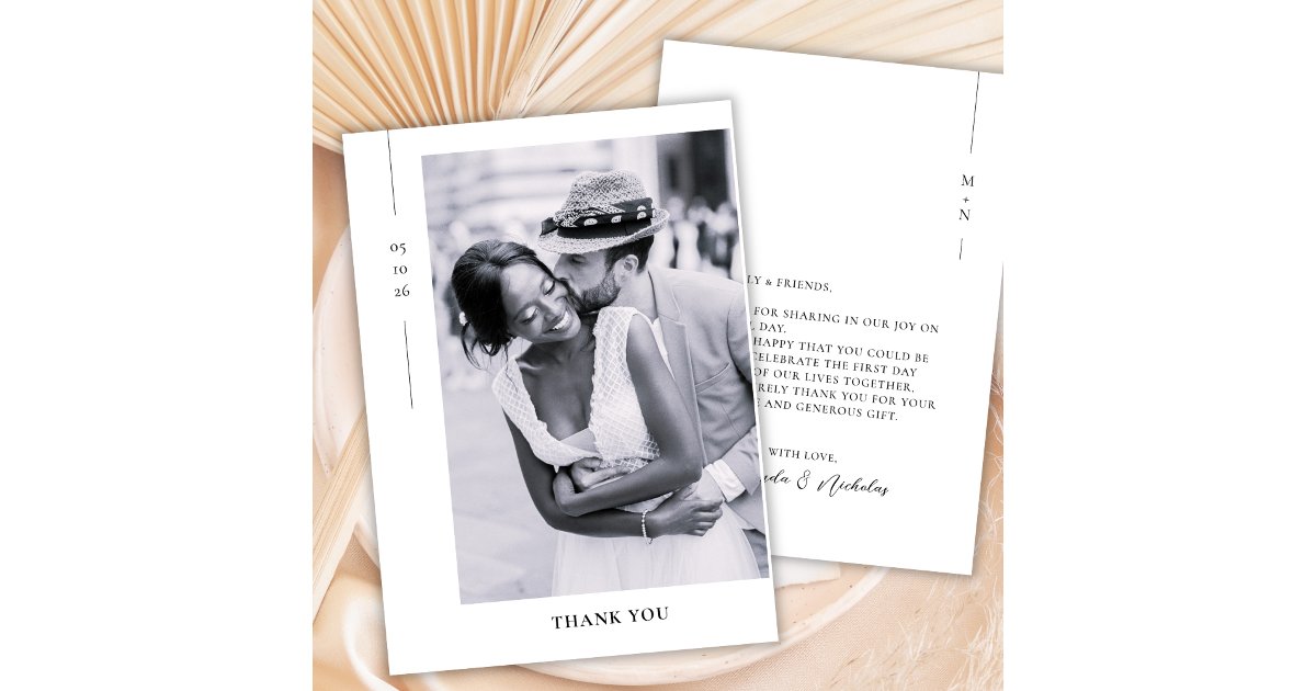 Elegant Minimalist Black Script Photo Wedding Thank You Card | Zazzle
