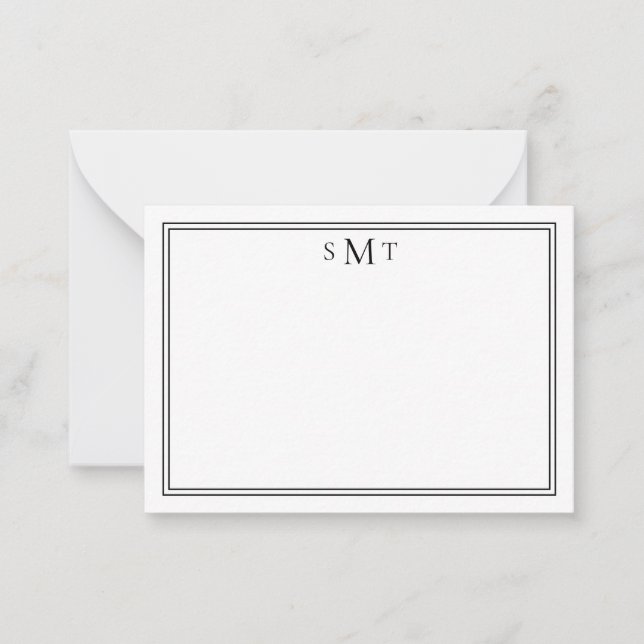 Elegant Minimalist Black Three Letter Monogram Note Card (Front)