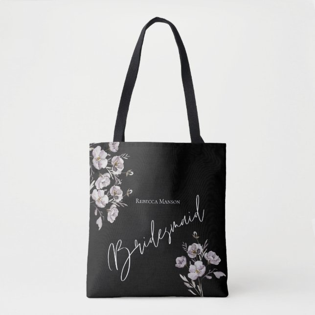 Elegant minimalist black, watercolor Bridesmaid Tote Bag (Front)