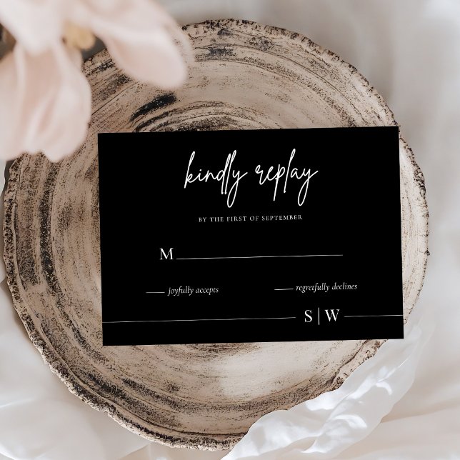Elegant Minimalist Black Wedding RSVP Card  (Creator Uploaded)