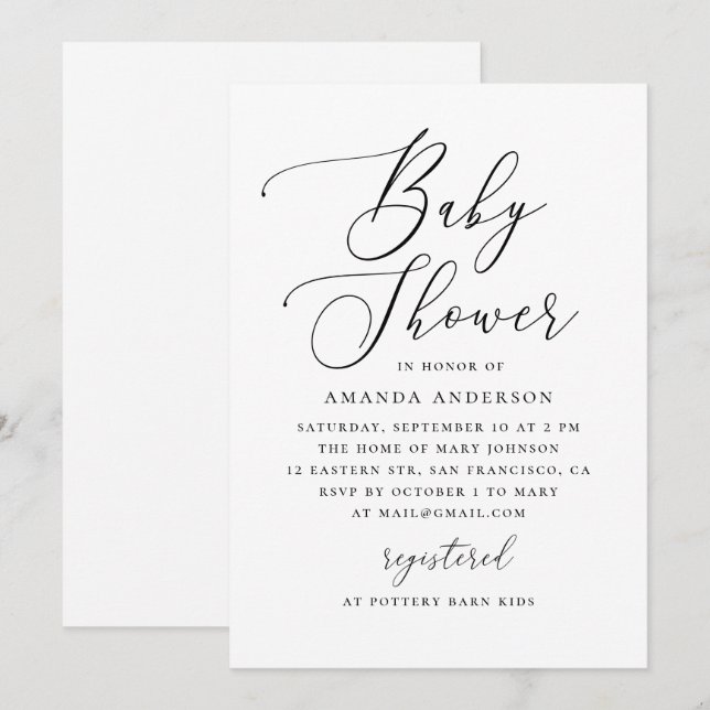Elegant Minimalist Black & White Baby Shower Invitation (Front/Back)