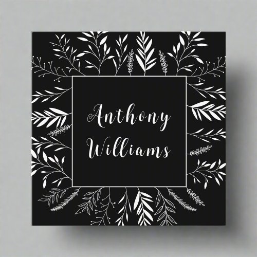 Elegant minimalist Black  White Branches  Square Business Card