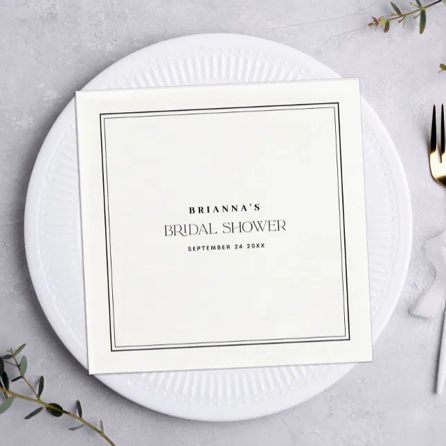 Elegant Minimalist Black & White Bridal Shower Napkins | Zazzle