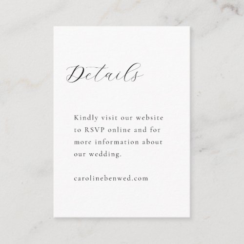 Elegant Minimalist Black White Calligraphy Wedding Enclosure Card